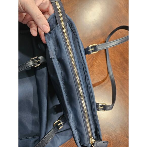 T by Talbots Navy Blue Shoulder Tote Bag Double Pocket Nylon Travel Work Bag - Picture 5 of 7